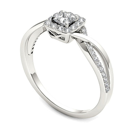 0.5 CT. TW Princess-Cut Diamond Square Frame Twist Engagement Ring in 14K White Gold