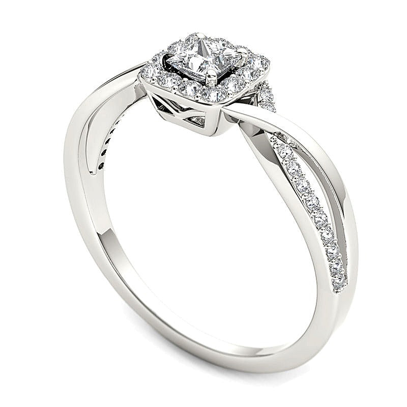 0.5 CT. TW Princess-Cut Diamond Square Frame Twist Engagement Ring in 14K White Gold