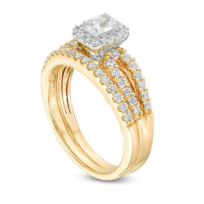 1.0 CT. TW Emerald-Cut Diamond Frame Split Shank Bridal Set in 14K Gold (I/I1)