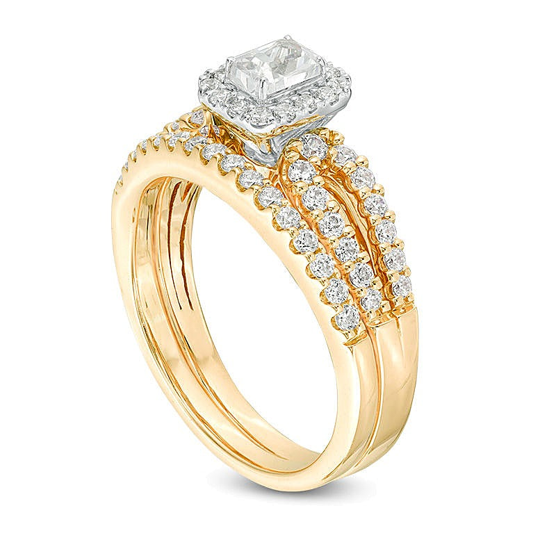 1.0 CT. TW Emerald-Cut Diamond Frame Split Shank Bridal Set in 14K Gold (I/I1)
