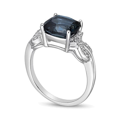 8.0mm Cushion-Shaped London Blue Topaz and 0.1 CT. T.W. Diamond Twist Sides Ring in Sterling Silver