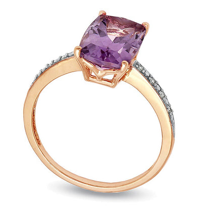 Cushion-Cut Amethyst and Diamond Accent Ring in 10K Rose Gold