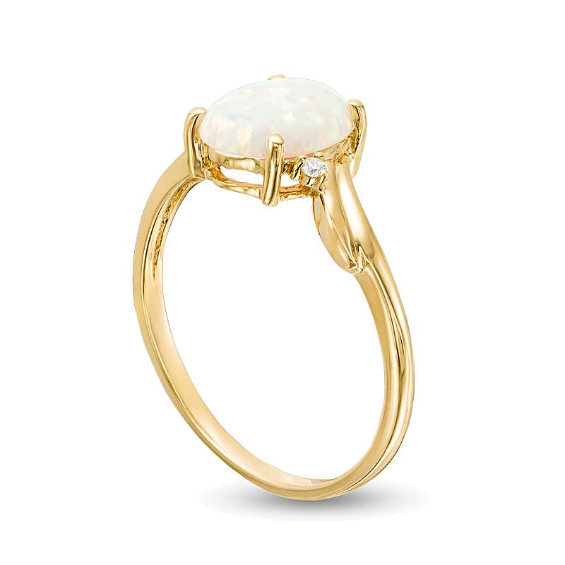 Oval Lab-Created Opal and Diamond Accent Bypass Swirl Shank Ring in 10K Gold