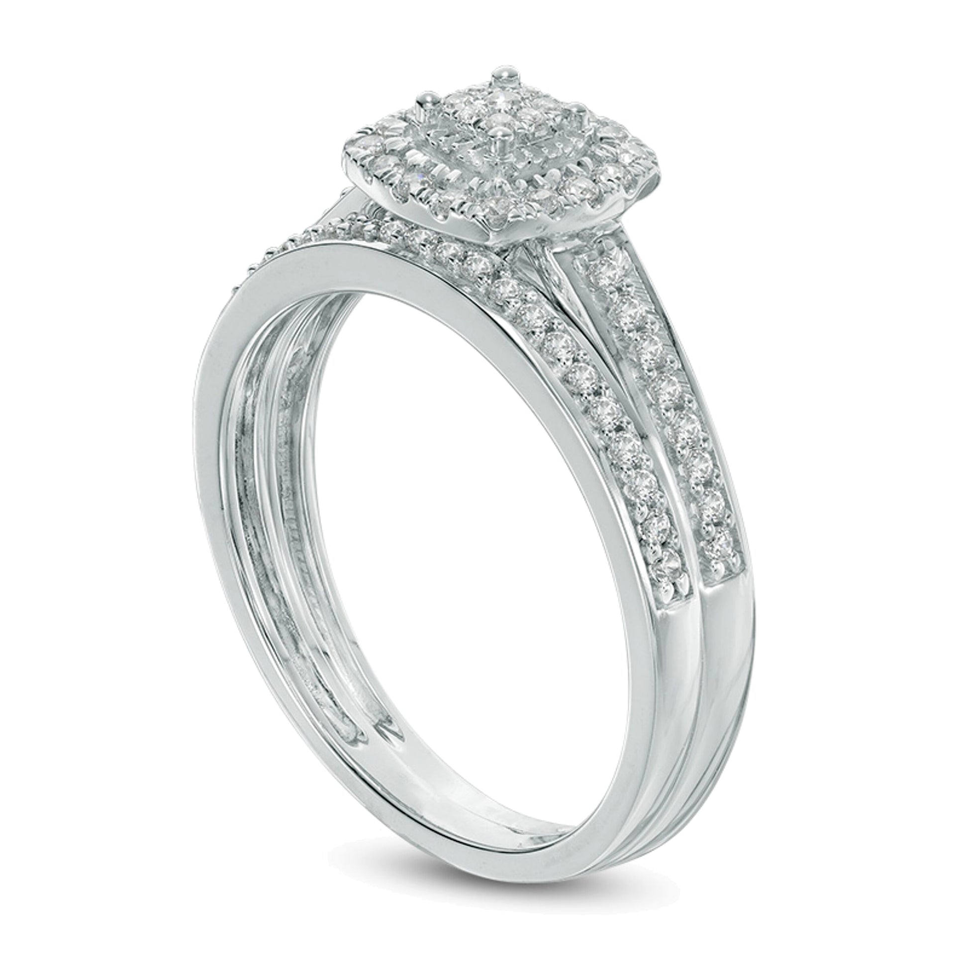 0.25 CT. TW Multi-Diamond Cushion Frame Bridal Set in 10K White Gold