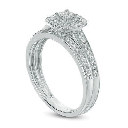 0.25 CT. TW Multi-Diamond Cushion Frame Bridal Set in 10K White Gold