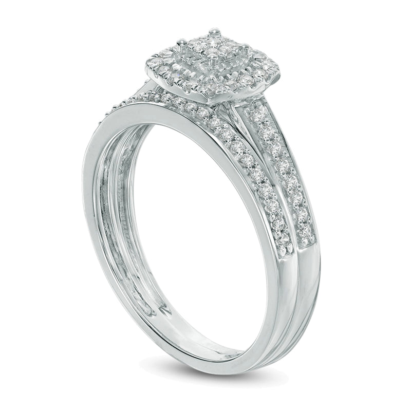 0.25 CT. TW Multi-Diamond Cushion Frame Bridal Set in 10K White Gold
