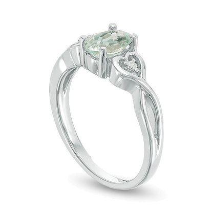 Oval Aquamarine and Diamond Accent Heart Sides Promise Ring in Sterling Silver