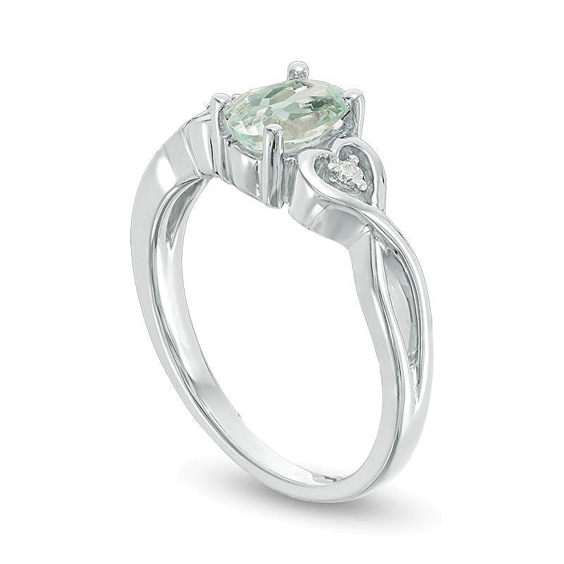 Oval Aquamarine and Diamond Accent Heart Sides Promise Ring in Sterling Silver