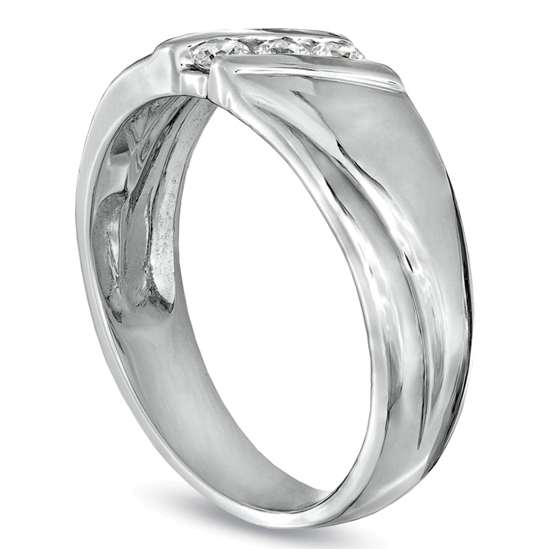 0.17 CT. TW Diamond Three Stone Slant Wedding Band in 10K White Gold