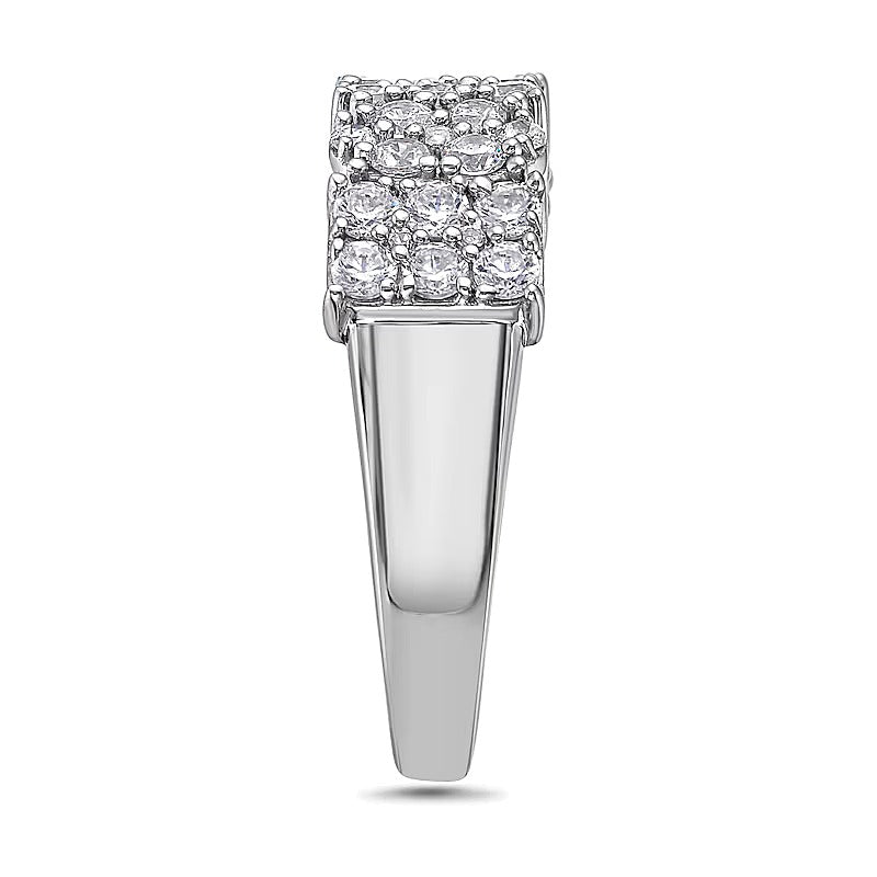 1.0 CT. TW Oval and Emerald Multi-Diamond Alternating Ring in 10K White Gold