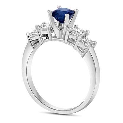 5.0mm Cushion-Cut Blue Sapphire and 0.63 CT. TW Princess-Cut Diamond Engagement Ring in 14K White Gold
