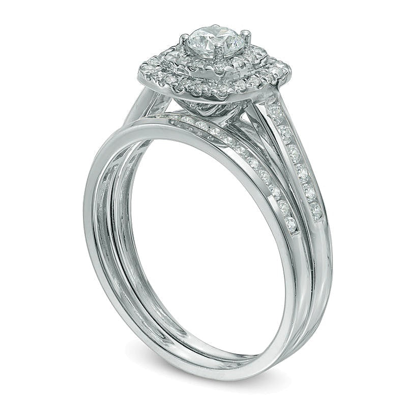 0.75 CT. TW Diamond Cushion-Shaped Double Frame Bridal Set in 10K White Gold