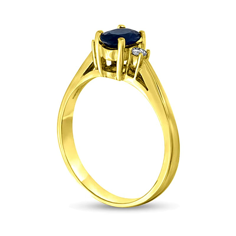 Oval Blue Sapphire and 0.05 CT. TW Diamond Collar Ring in 14K Gold