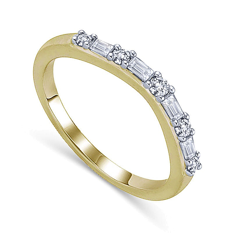 0.25 CT. TW Baguette-Cut and Round Diamond Alternating Wedding Band in 14K Gold