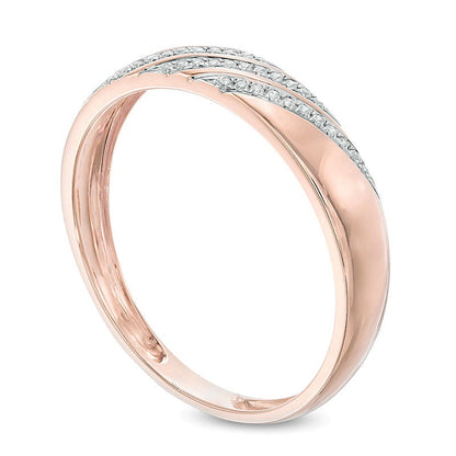 Diamond Accent Comfort Fit Slant Wedding Band in 10K Rose Gold