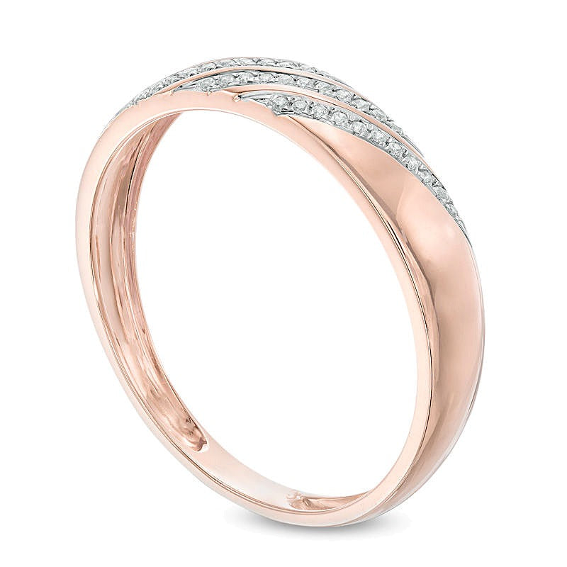 Diamond Accent Comfort Fit Slant Wedding Band in 10K Rose Gold