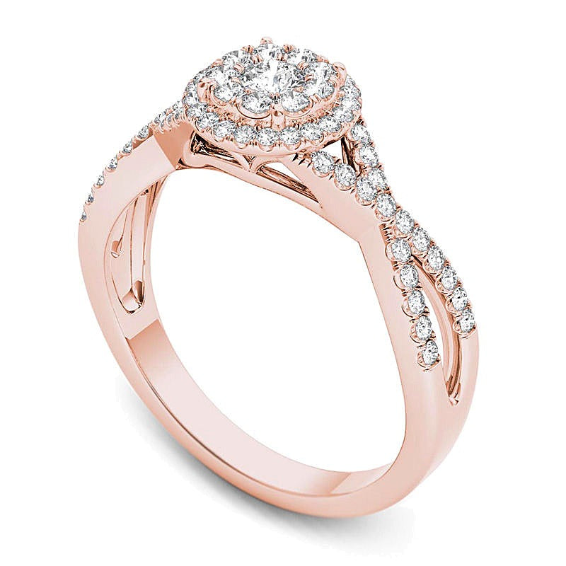 0.5 CT. TW Diamond Frame Twist Shank Engagement Ring in 14K Rose Gold
