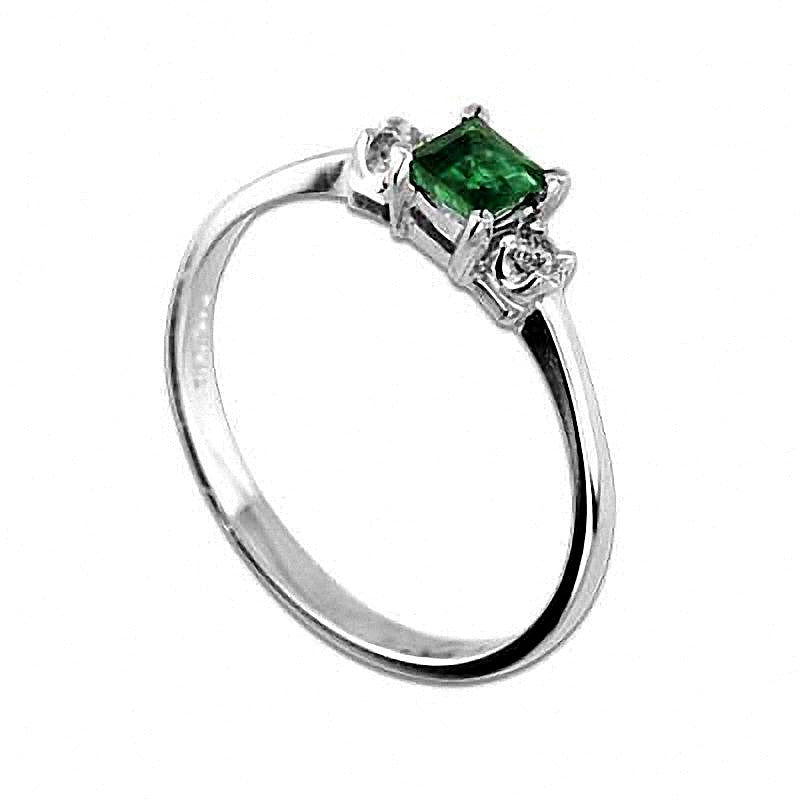Princess-Cut Emerald and Diamond Accent Engagement Ring in 14K White Gold