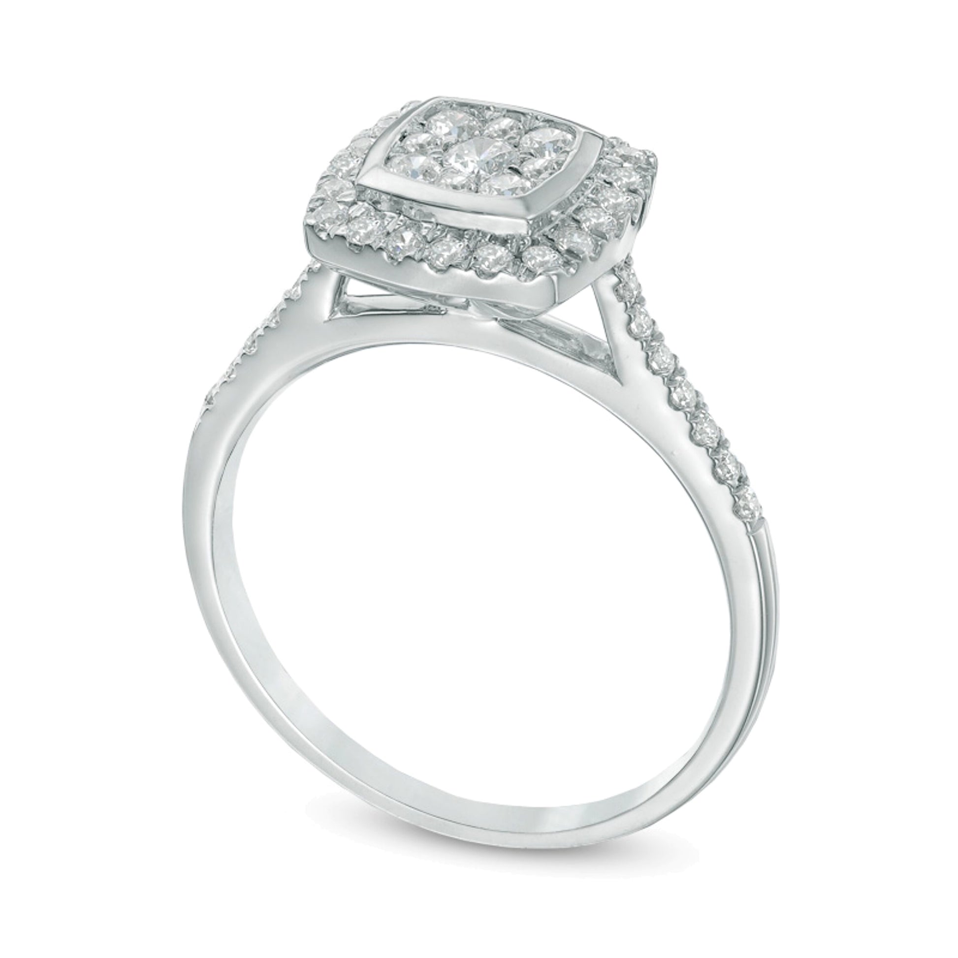 0.5 CT. TW Multi-Diamond Square Frame Engagement Ring in 10K White Gold