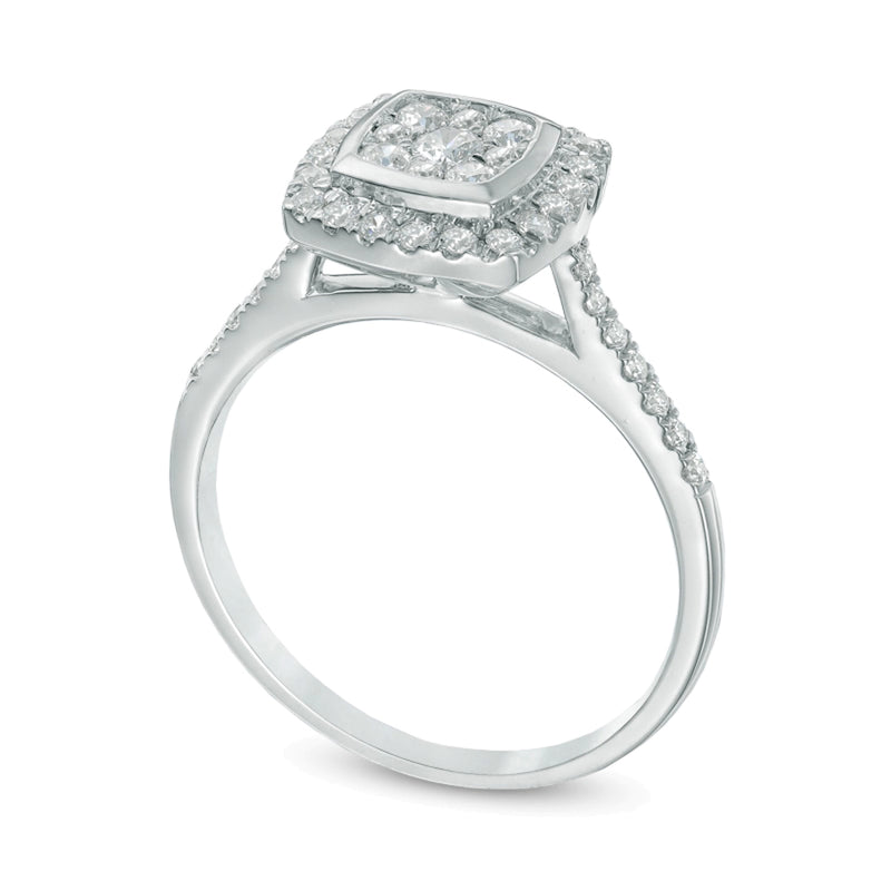 0.5 CT. TW Multi-Diamond Square Frame Engagement Ring in 10K White Gold