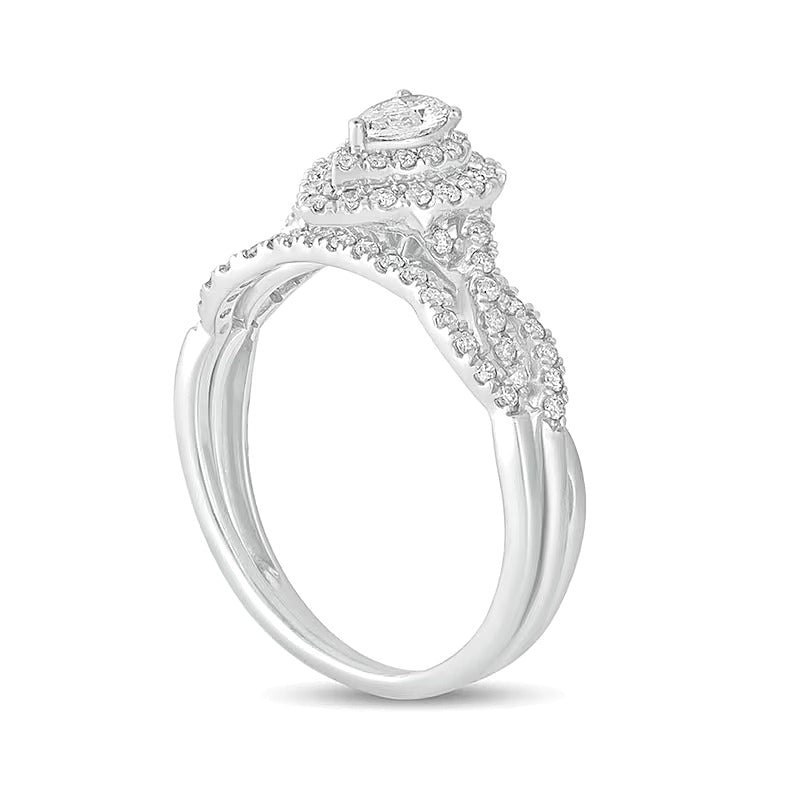 0.5 CT. TW Pear-Shaped Diamond Double Frame Multi-Row Bridal Set in 10K White Gold