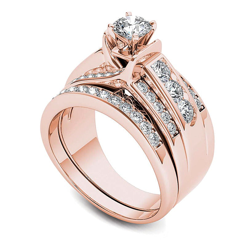 1.25 CT. TW Diamond Multi-Row Bridal Set in 14K Rose Gold