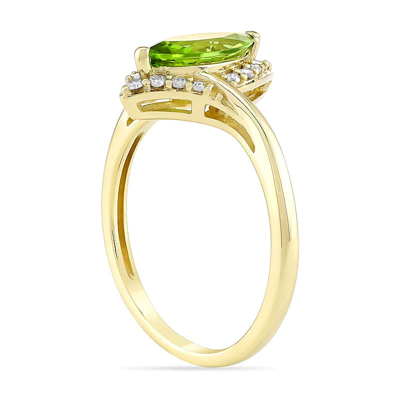 Marquise-Cut Peridot and 0.13 CT. TW Diamond Frame Ring in 10K Gold