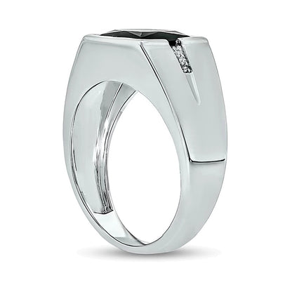 9.0mm Square Onyx and Diamond Accent Split Shank Ring in Sterling Silver