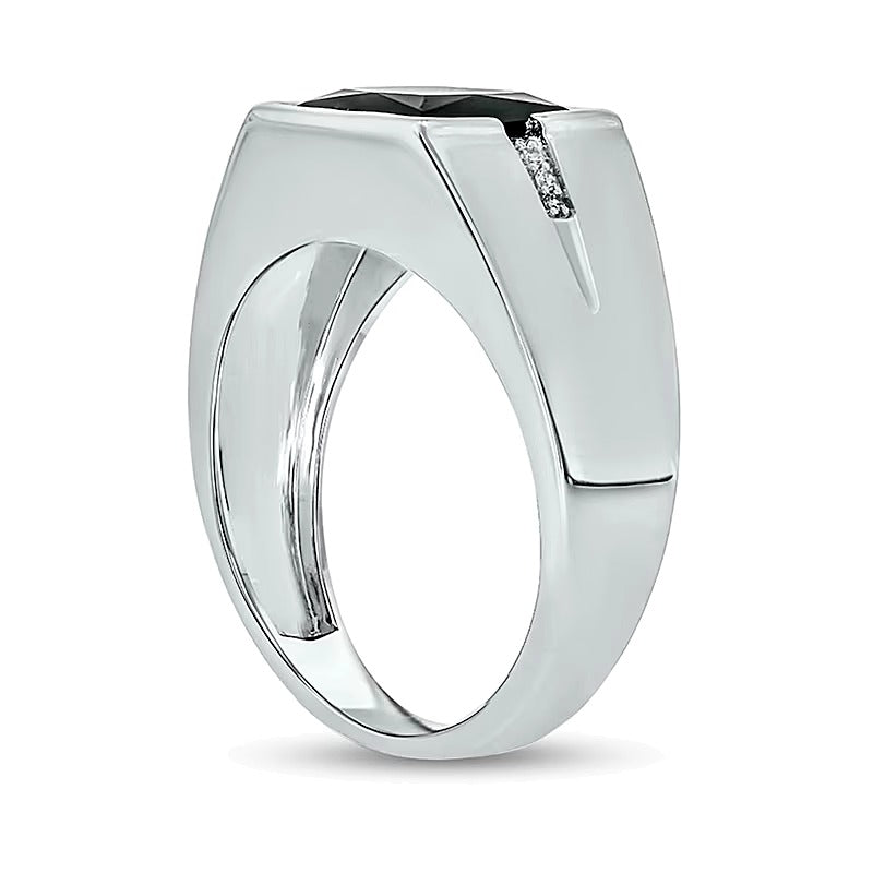 9.0mm Square Onyx and Diamond Accent Split Shank Ring in Sterling Silver