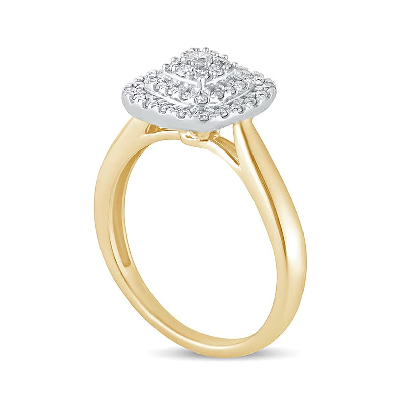0.33 CT. TW Composite Cushion-Shaped Diamond Double Frame Engagement Ring in 10K Gold