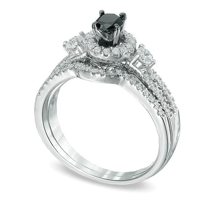 0.63 CT. TW Enhanced Black and White Diamond Frame Bridal Set in 10K White Gold