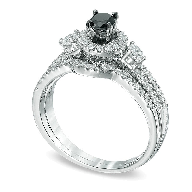 0.63 CT. TW Enhanced Black and White Diamond Frame Bridal Set in 10K White Gold