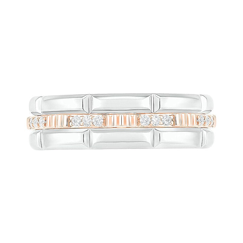 0.13 CT. TW Diamond Textured Triple Row Wedding Band in 10K Two-Tone Gold
