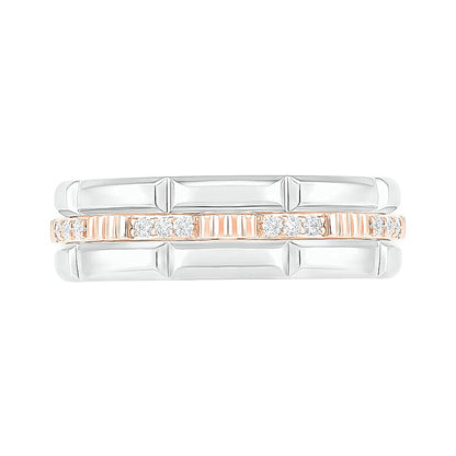 0.13 CT. TW Diamond Textured Triple Row Wedding Band in 10K Two-Tone Gold