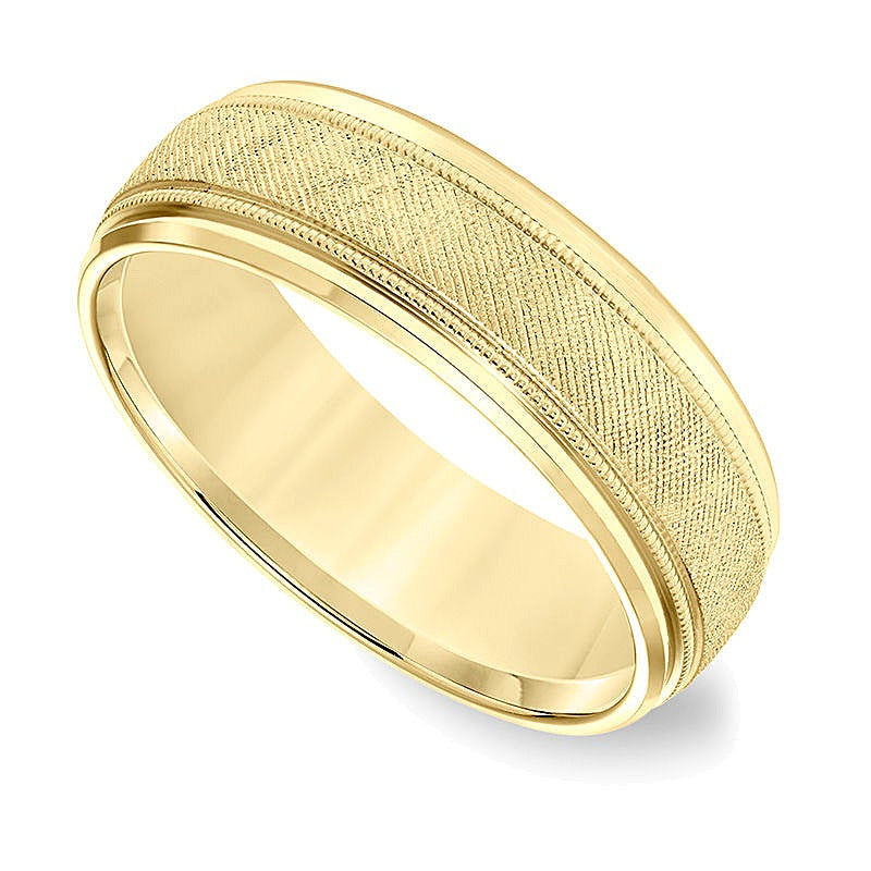 7.0mm Comfort-Fit Florentine Milgrain Wedding Band in 14K Gold