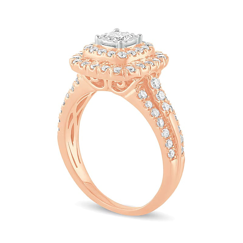 1.0 CT. TW Diamond Double Cushion Frame Engagement Ring in 10K Rose Gold