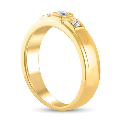 0.25 CT. TW Diamond Raised Square Frame Three Stone Band in 10K Gold