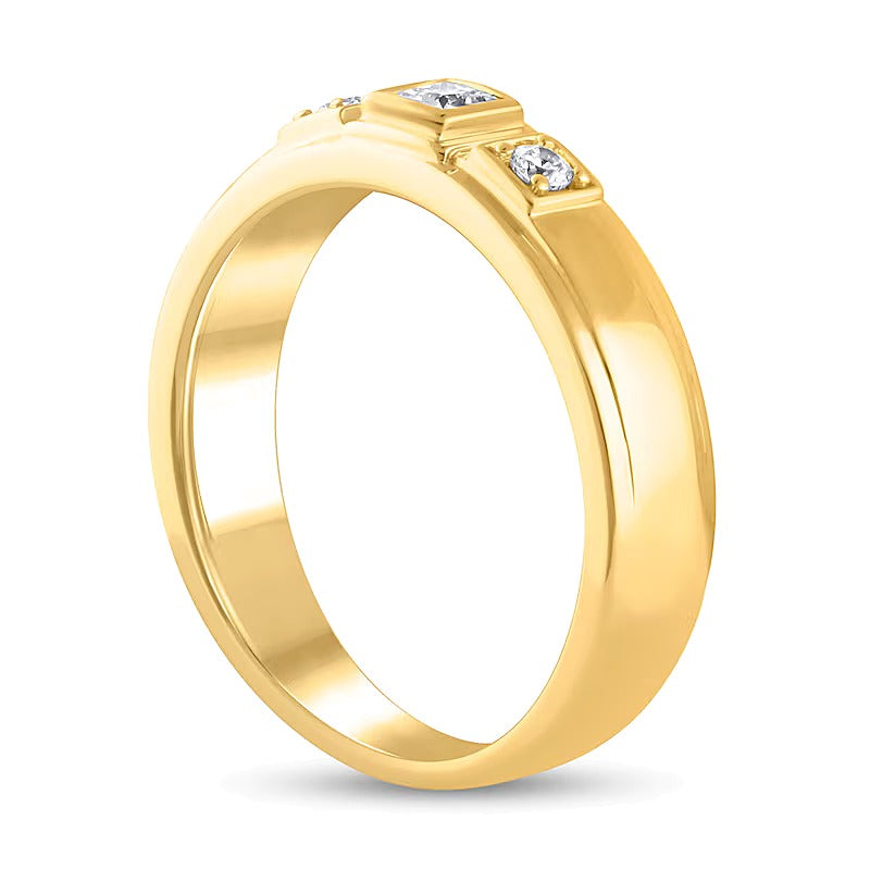 0.25 CT. TW Diamond Raised Square Frame Three Stone Band in 10K Gold