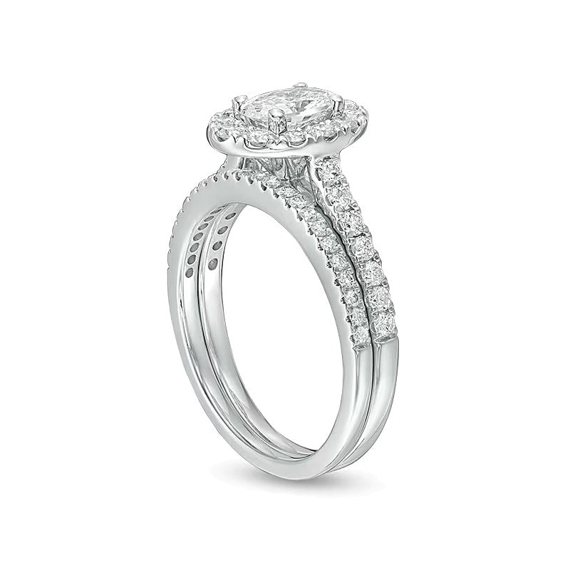 1.5 CT. TW Oval Diamond Frame Soldered Bridal Set in 14K White Gold