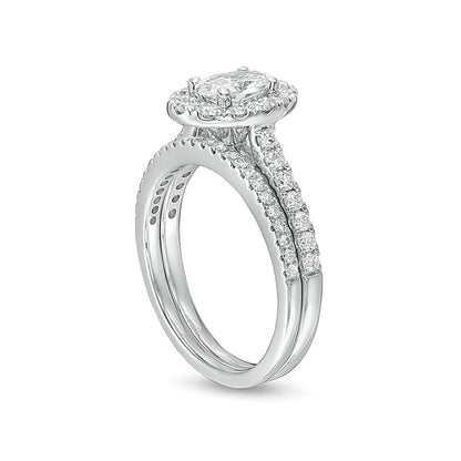 1.5 CT. TW Oval Diamond Frame Soldered Bridal Set in 14K White Gold
