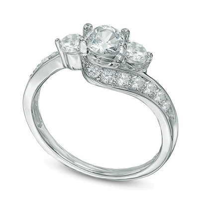 Lab-Created White Sapphire Three Stone Bypass Ring in 10K White Gold