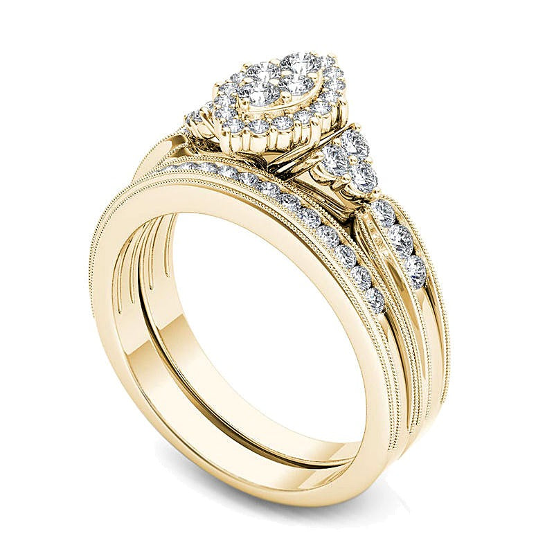0.5 CT. TW Composite Marquise Diamond with Tri-Sides Bridal Set in 14K Gold