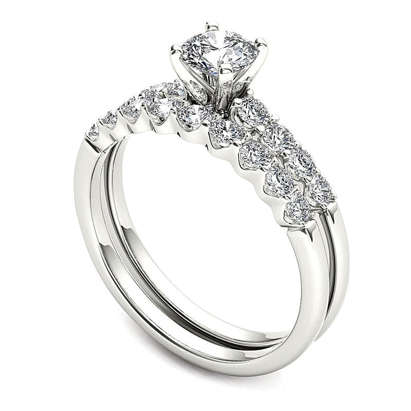 1.0 CT. TW Diamond Scallop Shank Bridal Set in 14K White Gold