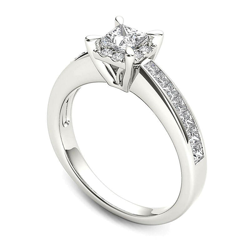 1.0 CT. TW Princess-Cut Diamond Square Frame Engagement Ring in 14K White Gold