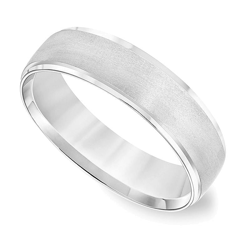 6.0mm Comfort-Fit Brushed Wedding Band in 14K White Gold