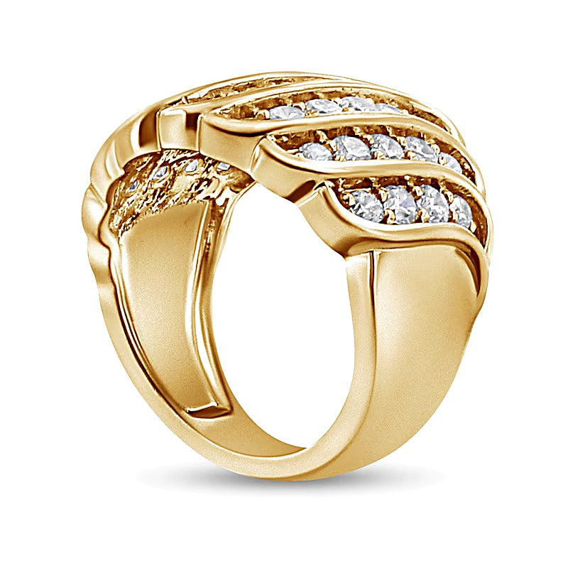 2.0 CT. TW Diamond Multi-Row Waterfall Ring in Sterling Silver with 14K Gold Plate