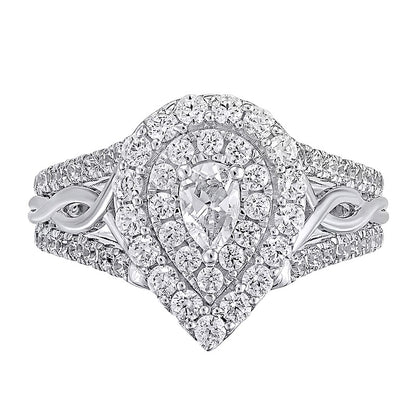 1.17 CT. TW Pear-Shaped Diamond Double Frame Twist Shank Ring in 14K White Gold