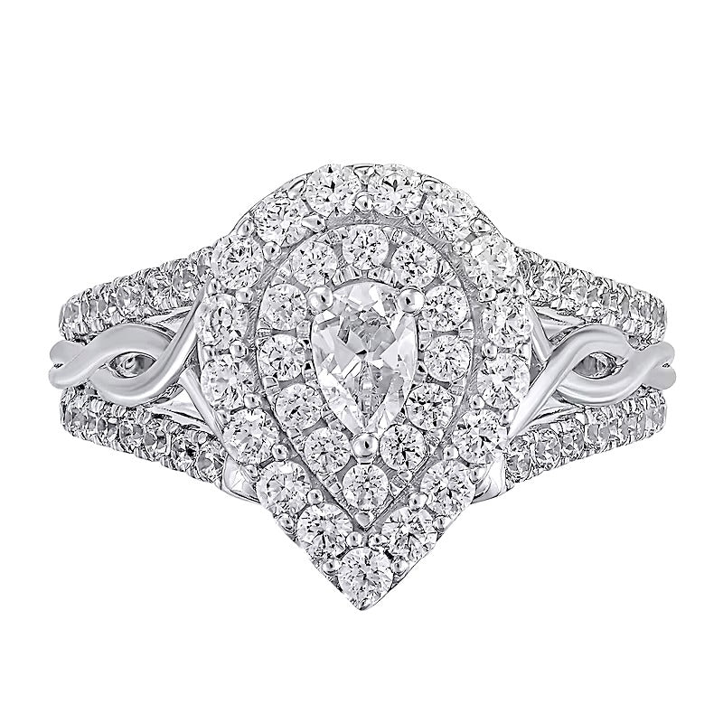 1.17 CT. TW Pear-Shaped Diamond Double Frame Twist Shank Ring in 14K White Gold