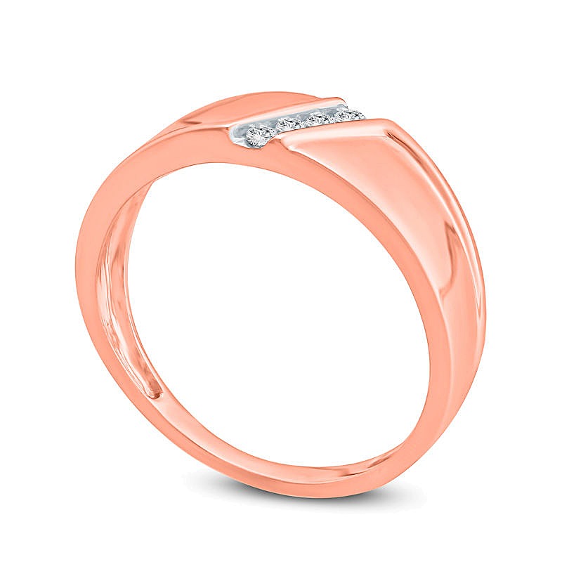 0.1 CT. TW Diamond Four Stone Slant Wedding Band in 10K Rose Gold