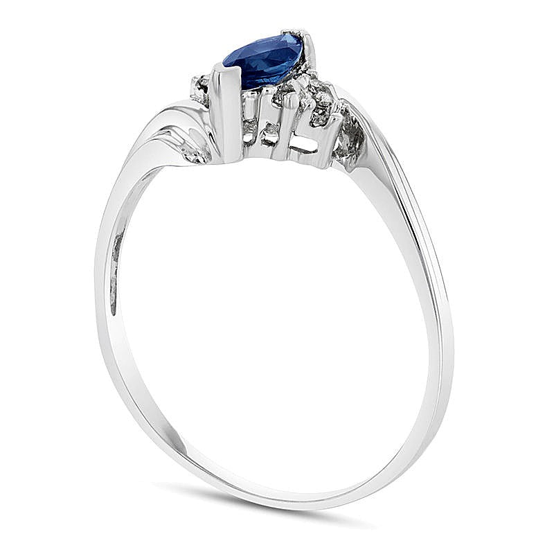 Marquise Blue Sapphire and 0.05 CT. TW Diamond Tri-Sides Bypass Ring in 14K White Gold